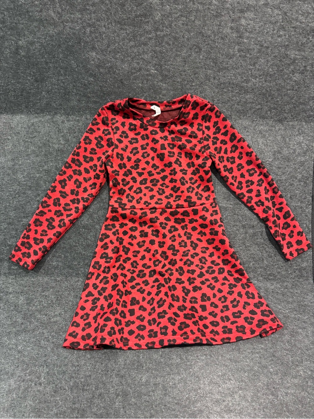 Girls' Red Leopard Print Long-Sleeve Dress